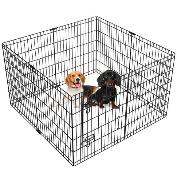 Yaheetech 30″ H 8-Panel Foldable Pet Playpen with Door for Indoor Outdoor Use, Black