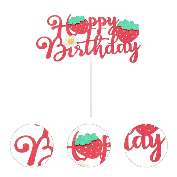 OUNONA 6Pcs Red Strawberry Cake Topper Reusable Berry Theme Birthday Decorations