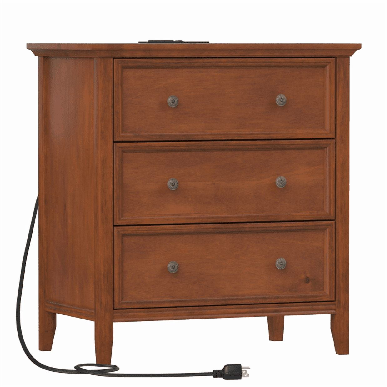 Gacfiew Nightstand with 3 Drawers & Charging Station, Caramel