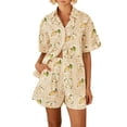 thumbnail image 2 of Women Pajamas Set 2 Pieces Loungewear Suits Lemon Print Short Sleeve Loose Shirts Tops and Shorts Sleepwear Outfits, 2 of 10