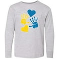 thumbnail image 3 of Inktastic Down Syndrome Awareness with Handprints and Hearts Blue and Yellow Long Sleeve Youth T-Shirt, 3 of 5
