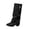 Black Boots, variant on Pointed Toe Lock Embellished Slouch Mid Calf Boots Women Leather Decorative Boots for Party Beige 36