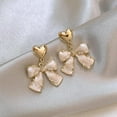thumbnail image 6 of Gold Rhinestone Bow Dangle Earring for Women Black White Crystal Rhinestone Heart Bowknot Earings Wreath Flower Peal Bowknot Stud Earring Trendy Christmas Jewelry Gifts, 6 of 14