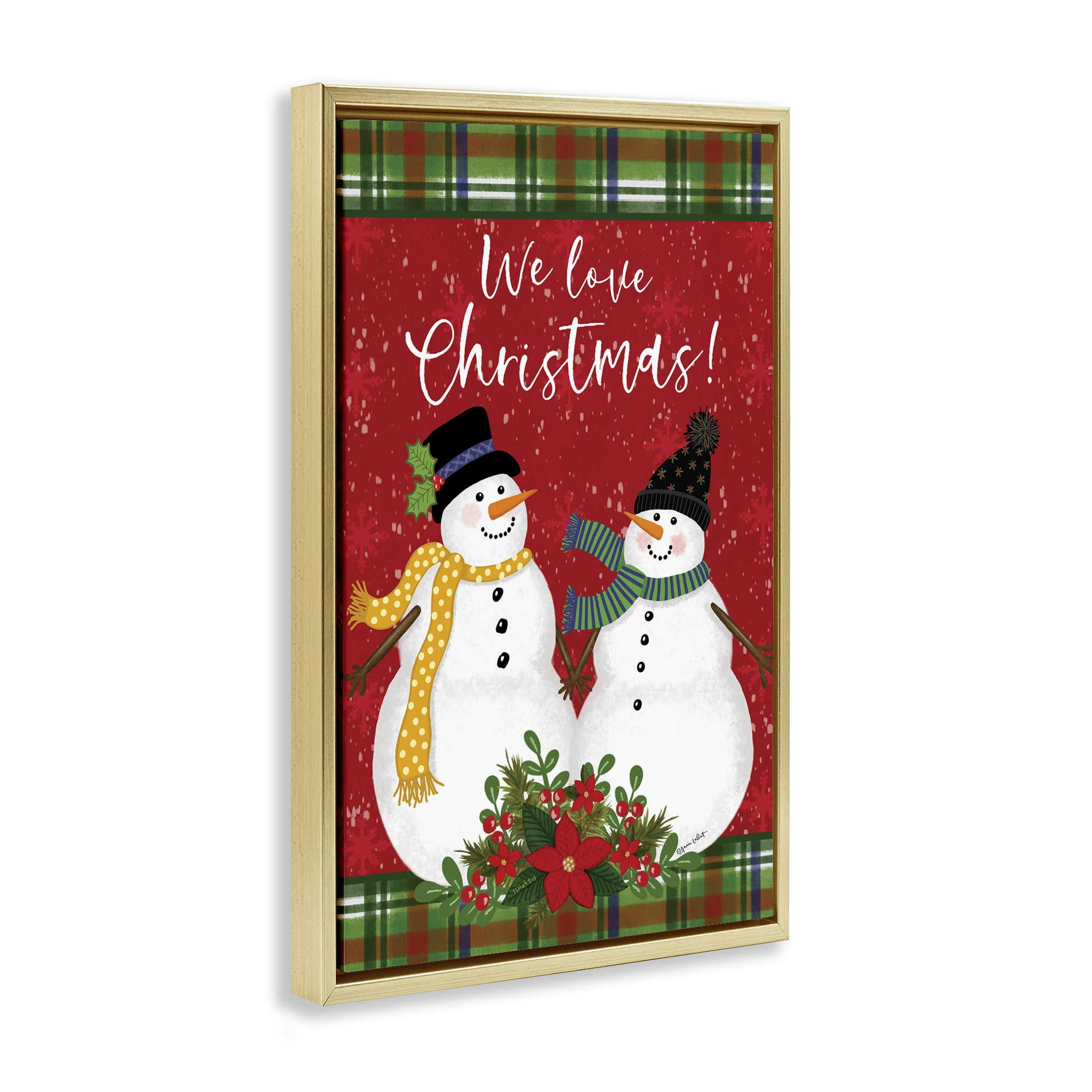 Stupell Industries We Love Christmas Holiday Painting Gold Floater Framed Art Print Wall Art, 21 x 31