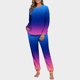 thumbnail image 1 of Conjunto de pijama informal de invierno para mujer, de doble cara, con cuello redondo estampado, manga larga, top anudado a mano, pantalones con cordón ajustable, ropa de casa, blusa de poliéster., 1 of 7