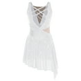 thumbnail image 2 of Sholeno Women Dance Dress Rhinestones Adorned Straps Backless Side Slit Flowy Asymmetrical Hem Dress White L, 2 of 6
