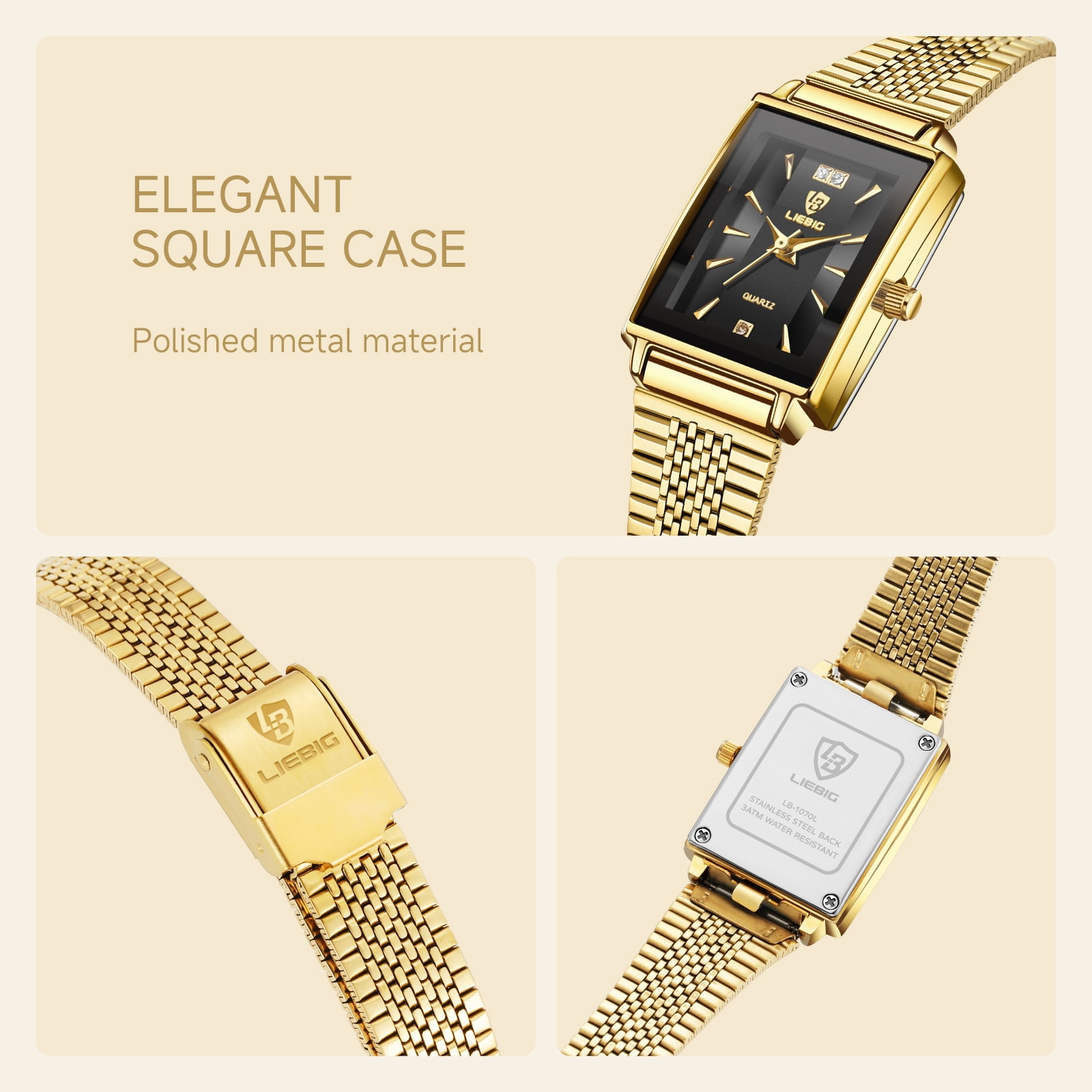 LIEBIG Gold Watches for Women Dainty Elegant Womens Watch Classic Vintage Fashion Square Ladies Quartz Watch Gifts