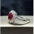 thumbnail image 3 of 3Ct Oval Cut Simulated Red Ruby Flower Women's Cocktail Wedding Ring 14K White Gold Plated, 3 of 5