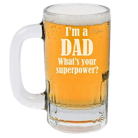12oz Beer Mug Stein Glass Dad Superpower
