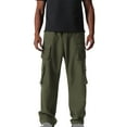 thumbnail image 2 of Dolkfu Cargo Men's Pants Green Drawstring Relaxed Fit Elastic Waist Pants Men Stylish Trousers L, 2 of 5