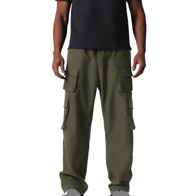 Lovzfmll Men's Heavy-Duty Work Trousers, Solid Color, Straight-Leg, Multiple Pockets for Tools and Gear Army Green, M