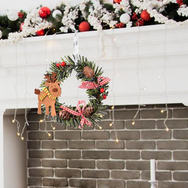 Guirnalda colgante para árbol de Navidad, adorno navideño, accesorios de , guirnalda de pared, Mini corona decorativa de Navidad, decoraciones navideñas alce BLESIY Mini corona navideña