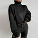 thumbnail image 2 of Suéter de punto Cuello alto Hombro caído Jersey de manga larga Suéter casual para mujer Negro M, 2 of 6