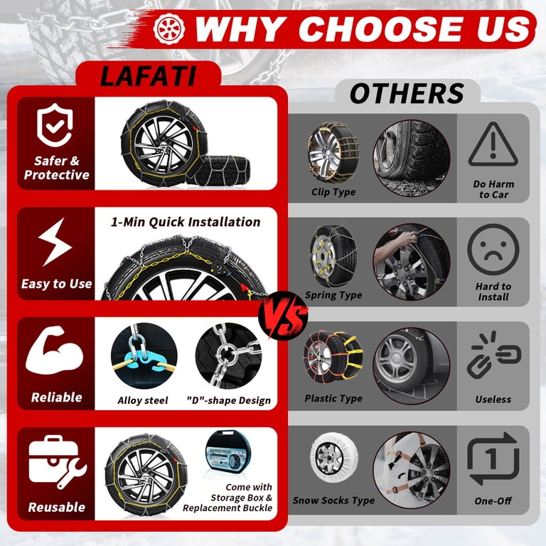 Lafati Auto-Tightening Snow Chains with Quick Buckle, Set of 2 photo 4