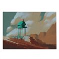 thumbnail image 2 of Fantasy Cutting Board, Little Wood House on Stone Hill with Robot on the Cloudy Roof Calming Art Print, Decorative Tempered Glass Cutting and Serving Board, Large Size, Tan Green, by Ambesonne, 2 of 5