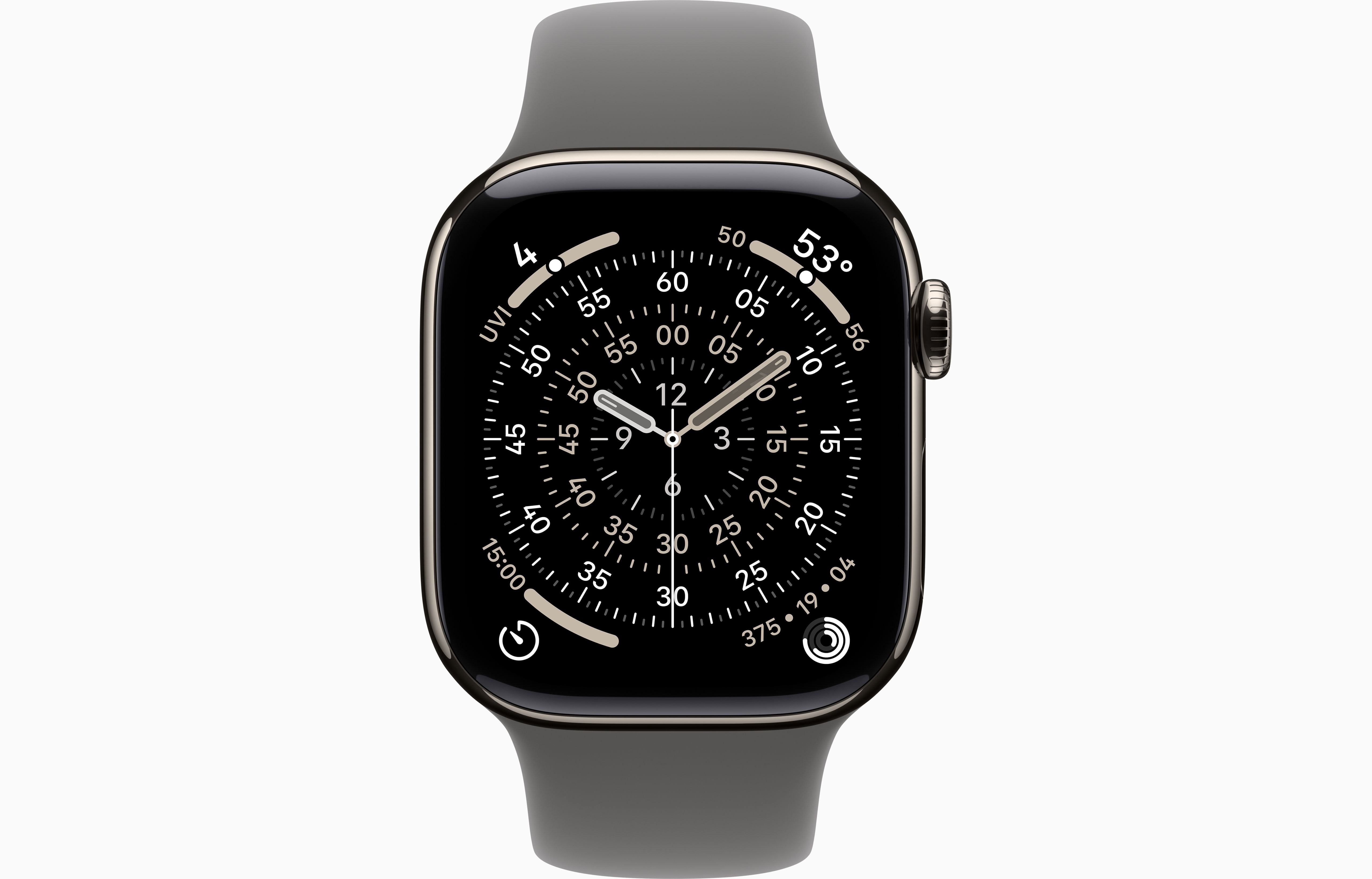 Apple Watch Series 11 [GPS + Cellular 42mm] Smartwatch with Natural Titanium Case with Stone Gray Sport Band - M/L