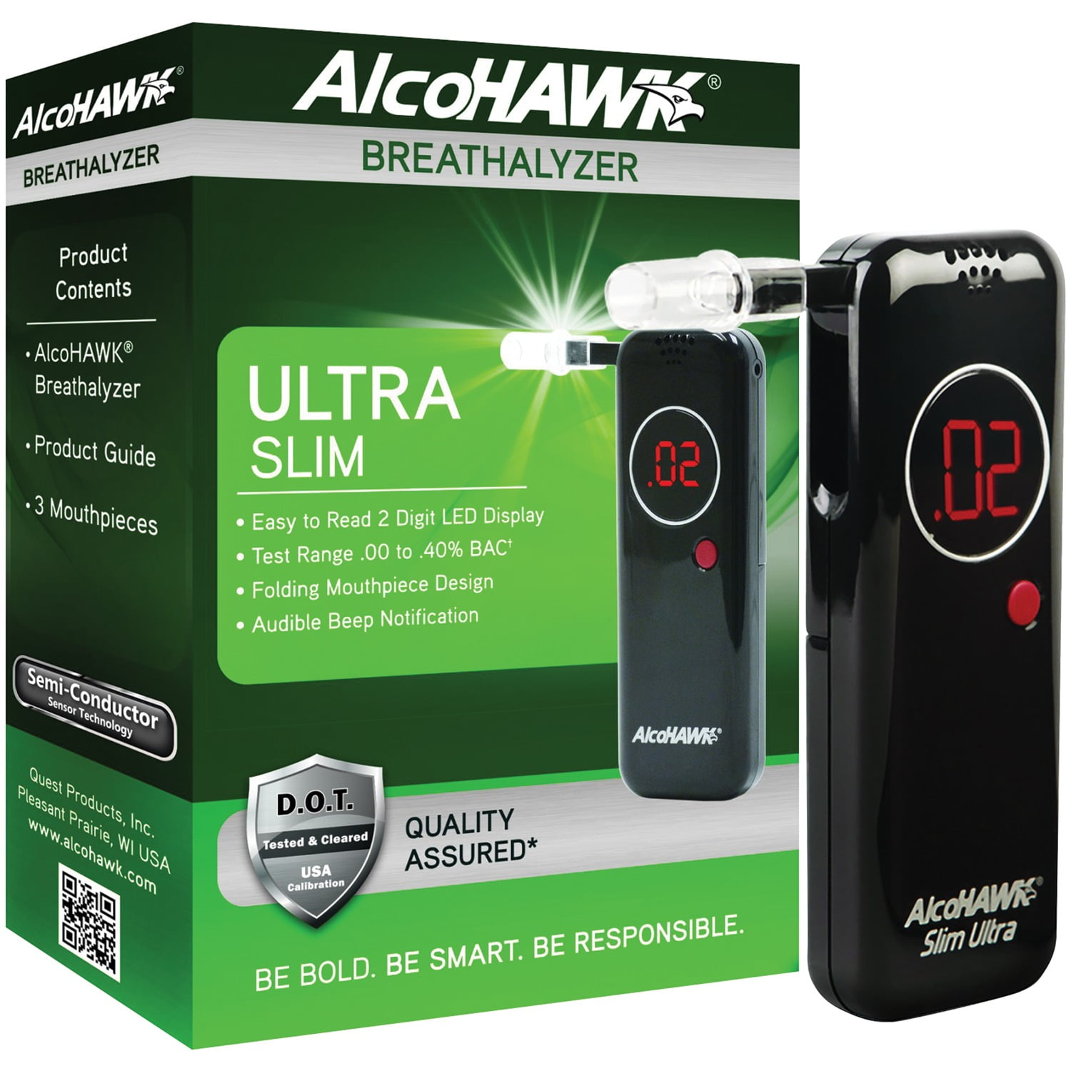 Alcohawk Ah2800s Precision Ultra Slim Breathalyzer With 50-pack Of Pt500 Mouthpeices