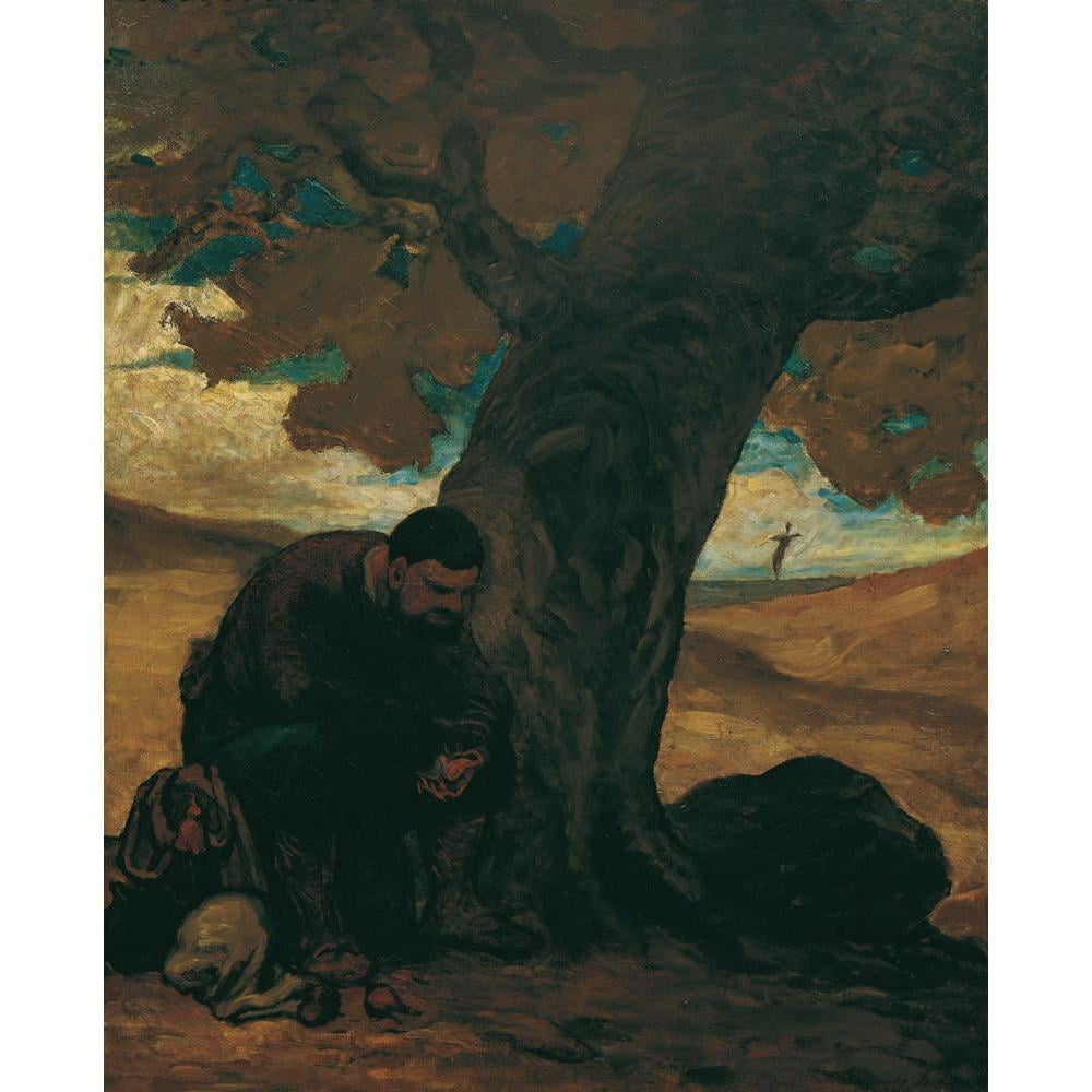 Honoré Daumier 20x24 Black Modern Framed Museum Art Print Titled - Sancho Pansa, Resting Under a Tree (1860-1870)