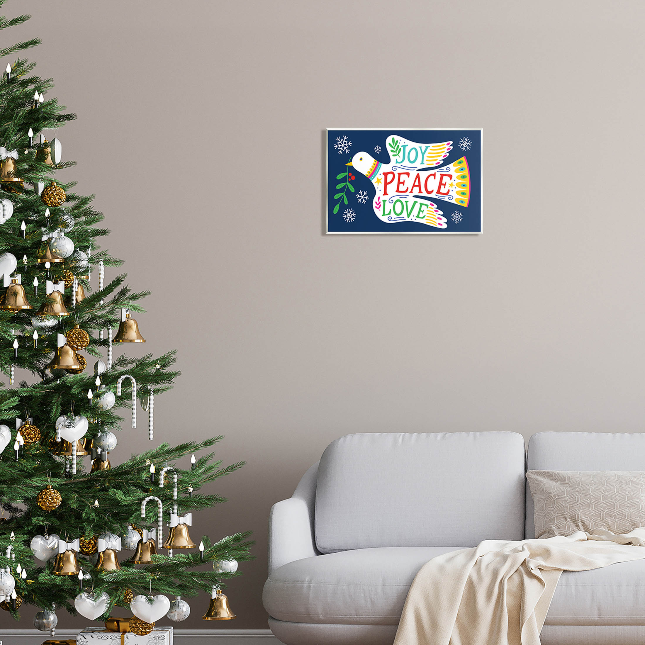 Joy Peace Love Dove Holly Sprig Holiday Graphic Art Unframed Art Print Wall Art