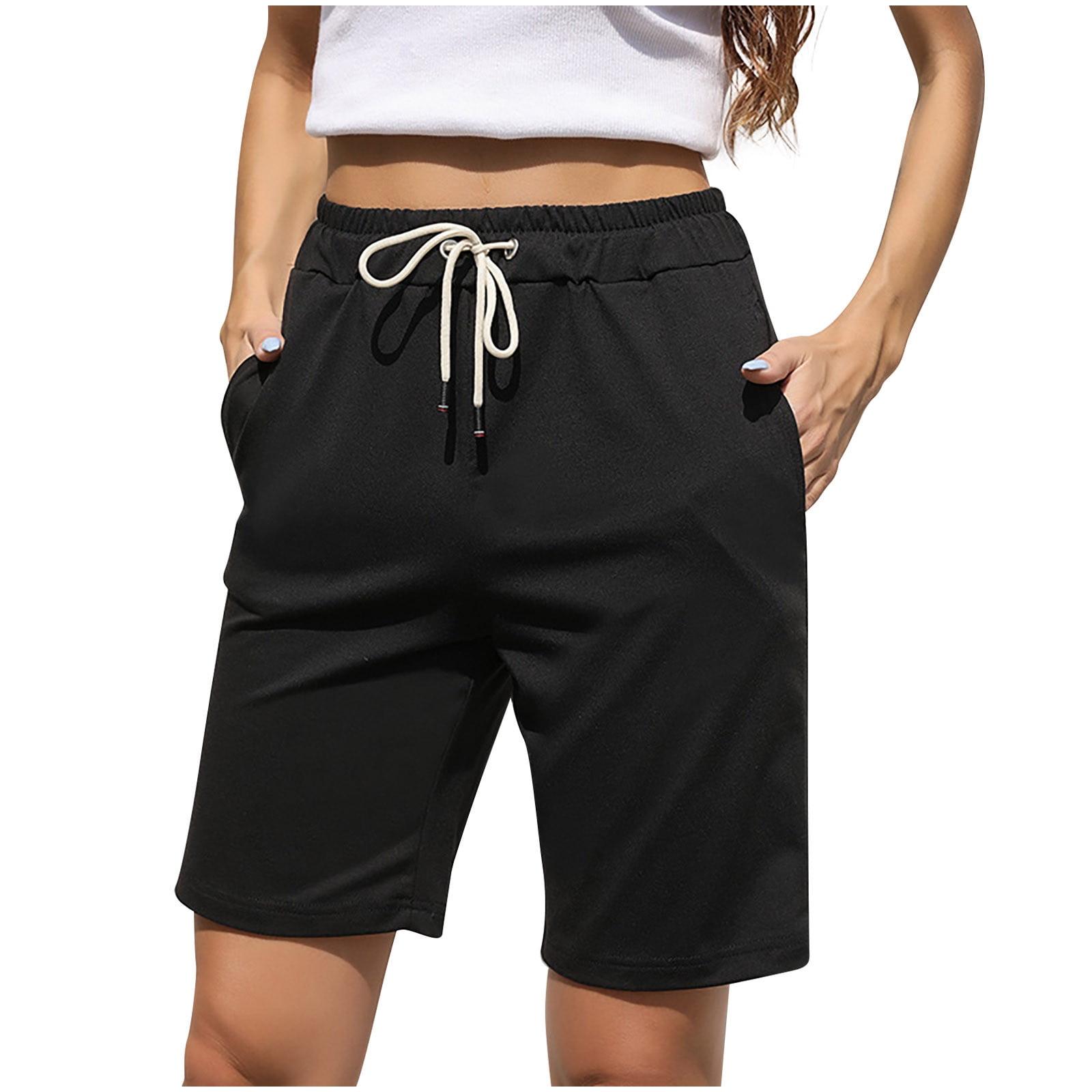 ZAXARRA Women Running Shorts, Solid Color Double Layer Elastic Waist Loose  Casual Gym Short Pants with Zip Pocket