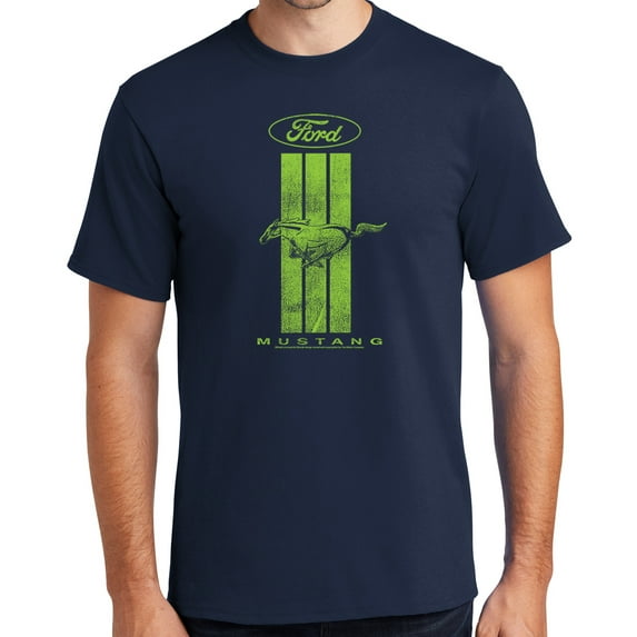 Buy Cool Shirts Ford MUSTANG GREEN STRIPE Cotton T-shirt, 6XL Navy Blue