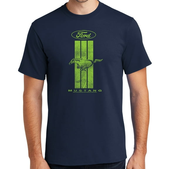 Buy Cool Shirts Ford MUSTANG GREEN STRIPE Cotton T-shirt, 3XL Navy Blue