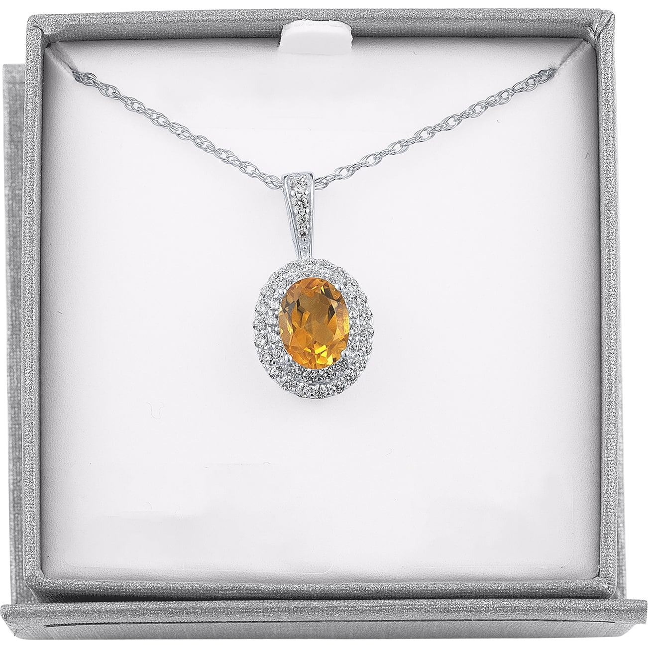 Ladies Brilliance Fine Jewelry 14 Kt Gold Plated Genuine Citrine & CZ Pendant, 18"
