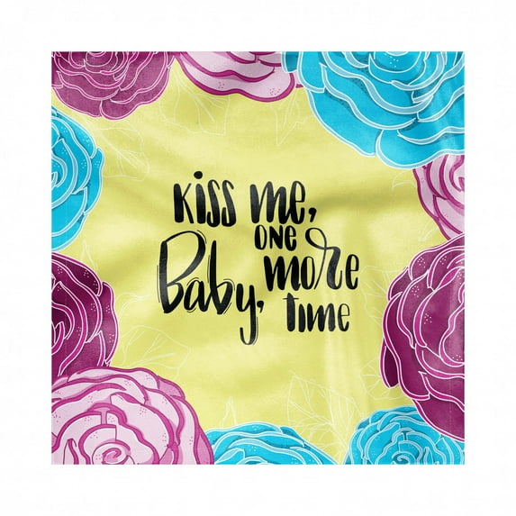 Kiss Me Decorative Napkins Set of 4, Romantic Words Floral Frame Hand Drawn Calligraphy Spring Love Valentines Day, Silky Satin Fabric for Brunch Dinner Party, 18", Multicolor, by Ambesonne