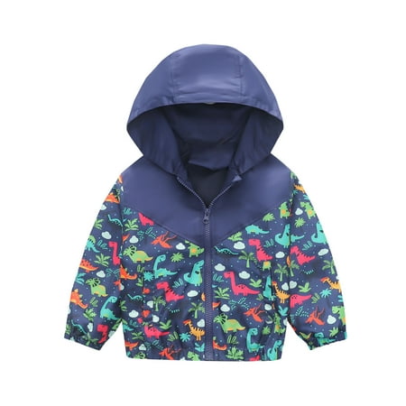 

MELDVDIB Kids Coat Toddler Kids Baby Boys Girls Fashion Cute Dinosaur Rainbow Pattern Windproof Jacket Hooded Coat Gift on Clearance