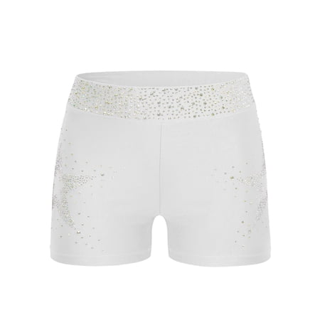TiaoBug Girls Stars Rhinestones Dance Shorts Kids Elastic Waist Athletic Workout Gym Yoga Shorts Activewear White 10