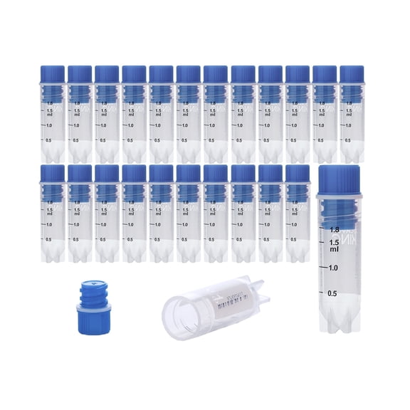 2.0 ml Cryovials, Side-Coded Storage Tubes, Polypropylene Lab Vials with Blue Cap, Small Liquid Sample Vials with Internal Thread, 25 Pcs/Bag