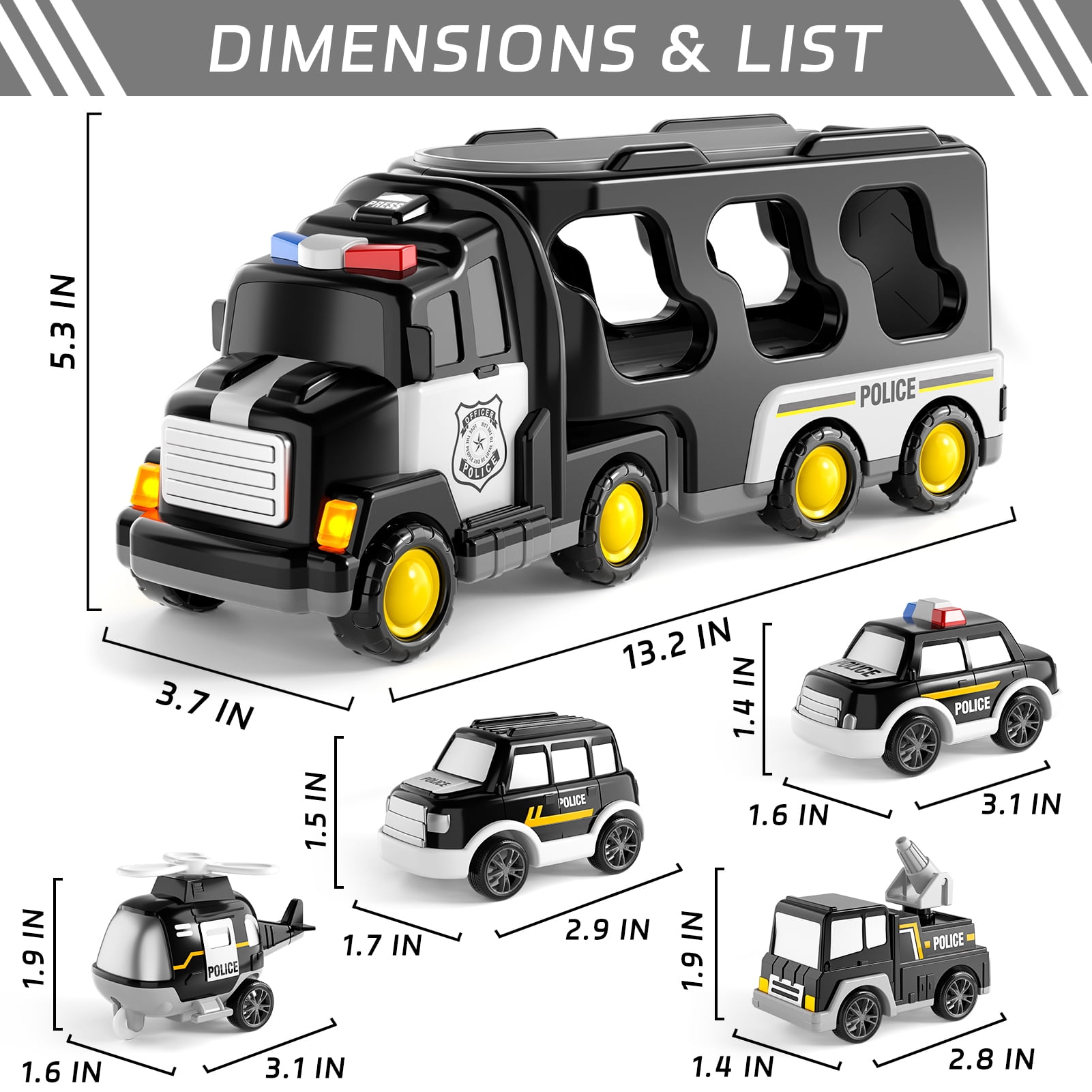 Lucky Doug Police Truck Toys for 2-6 Years Old Boys, Toddlers Boys Toys, Police Car Toys,  Gifts for Boys Ages 2+