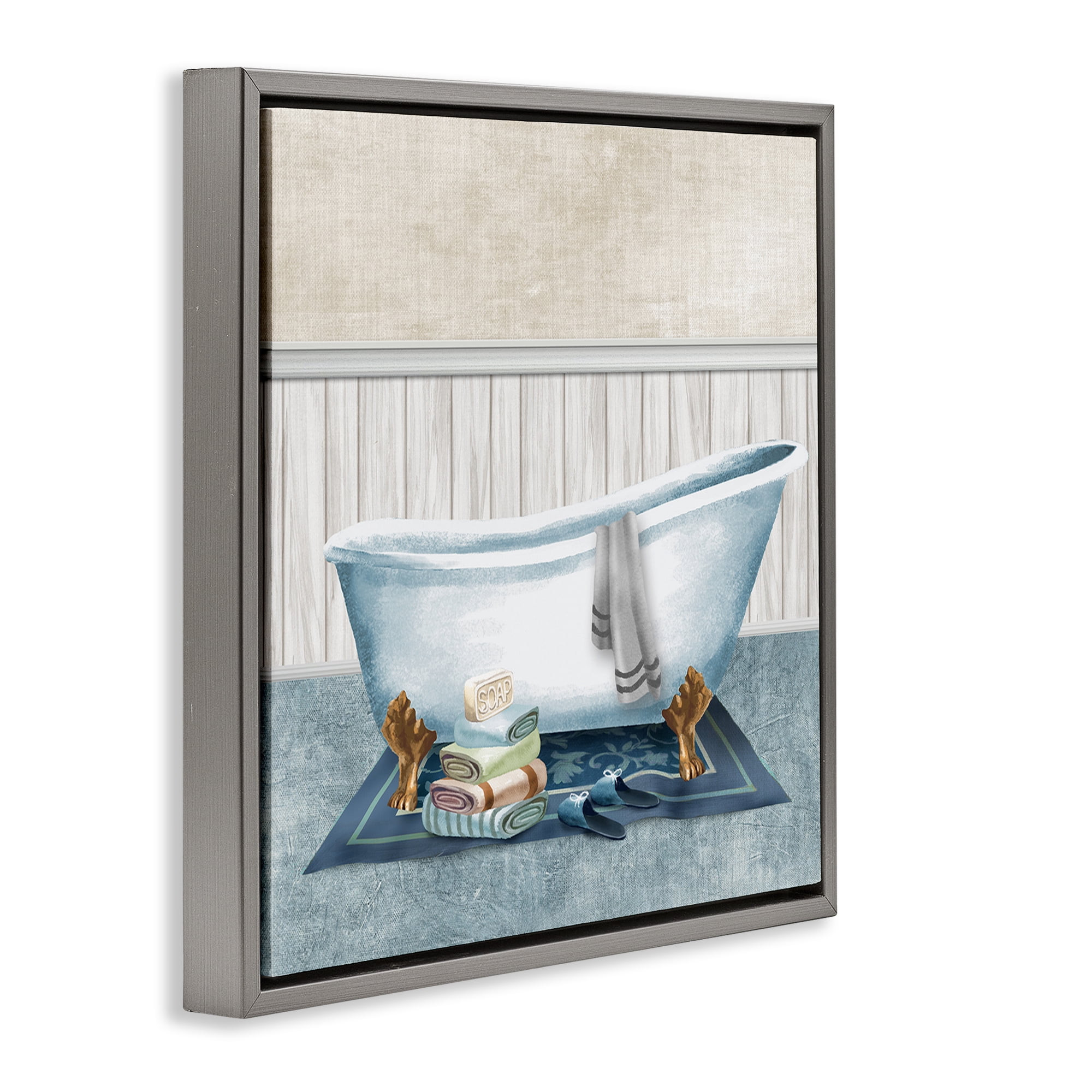 Stupell Industries Cozy Clawfoot Bathtub Spa Gray Framed Floater Canvas Wall Art, design by Conrad Knutsen