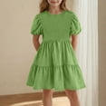 thumbnail image 2 of lcziwo Toddler Dress Baby Girl Summer Clothes Short Puff Sleeve Smock Beach Boho Dresses Double Layer Swing Sundress Green 7-8 Years Prime Sales of The Day, 2 of 7