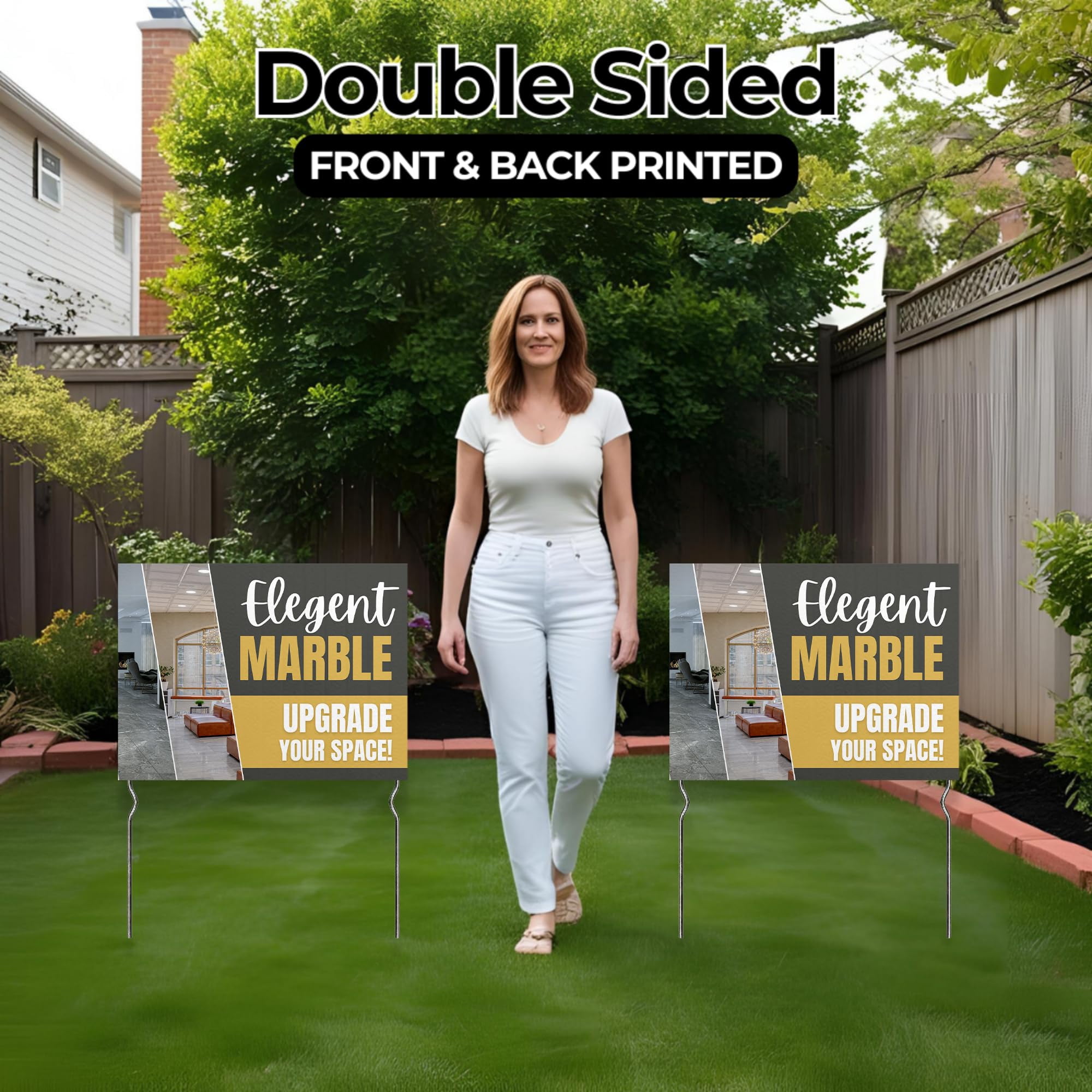 Elegant Marble - Upgrade Your Space! Yard Sign by DC | 24"x18" Double Sided Furniture Garden Sign with 13” Metal Stakes | Outdoor Signs Waterproof for Lawn, Patio, Sidewalk & House | Set of 2
