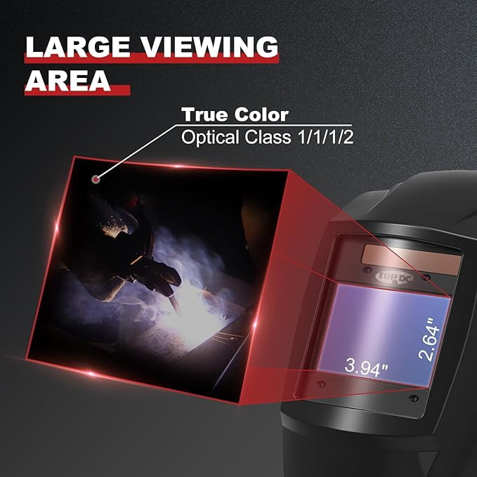 Welding Helmet 3-in-1 Auto Darkening Solar Power Large Viewing Screen 3.93 x 2.63 Inch,With Welding Gloves
