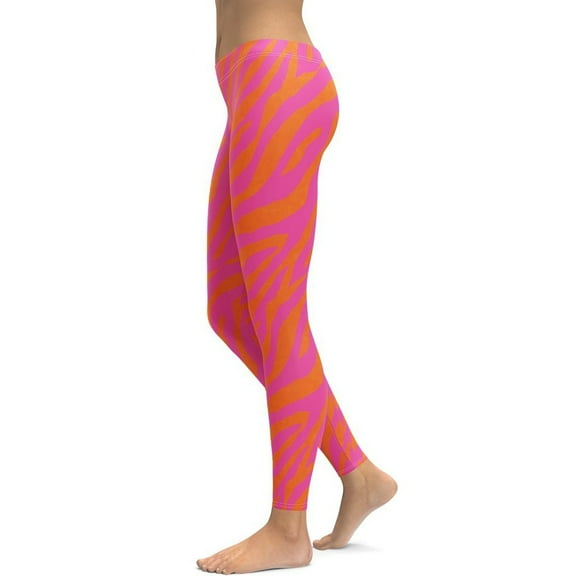 Pink & Orange Zebra Leggings Size: XS for Women | FIERCEPULSE
