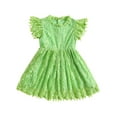 thumbnail image 1 of Kmbangi Robes à Manches Courtes Col Rond Dentelle Florale Ligne A Robe à Franges pour Filles Été 1-5 Ans, 1 of 8