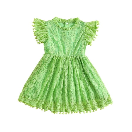 

Toddler Girls Summer A-line Dress Short Sleeve O Neck Lace Floral Tassel Dresses