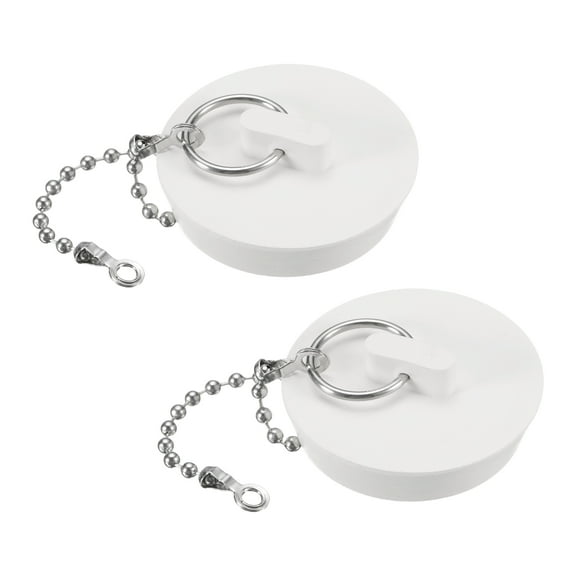 2 Pcs Tub Stoppers, Rubber Bathtub Stoppers Drain Plug 1-3/4" and 15" Beaded Chain, White