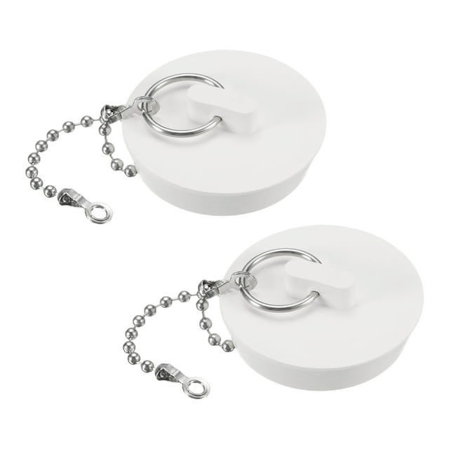 2 Pcs Tapones para Bañera, Tapones de Caucho para Drenaje de Bañera 1-3/4" y Cadena de 15" con Perlas, Blanco