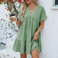 thumbnail image 5 of Cute Babydoll Dresses for Women 2024 Summer Casual V Neck Short Sleeve A-Line Loose Swing Tunic Mini Dress, 5 of 8