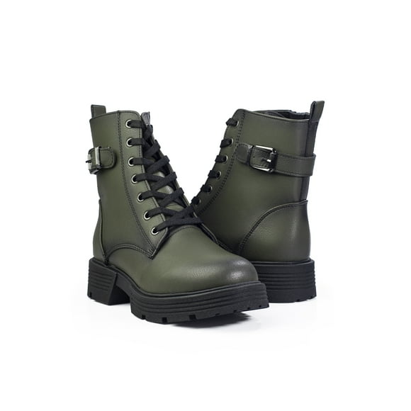 Bota A ÁNGELOZANOde Piel Sintética Color Verde con Agujetas – Hecho en México