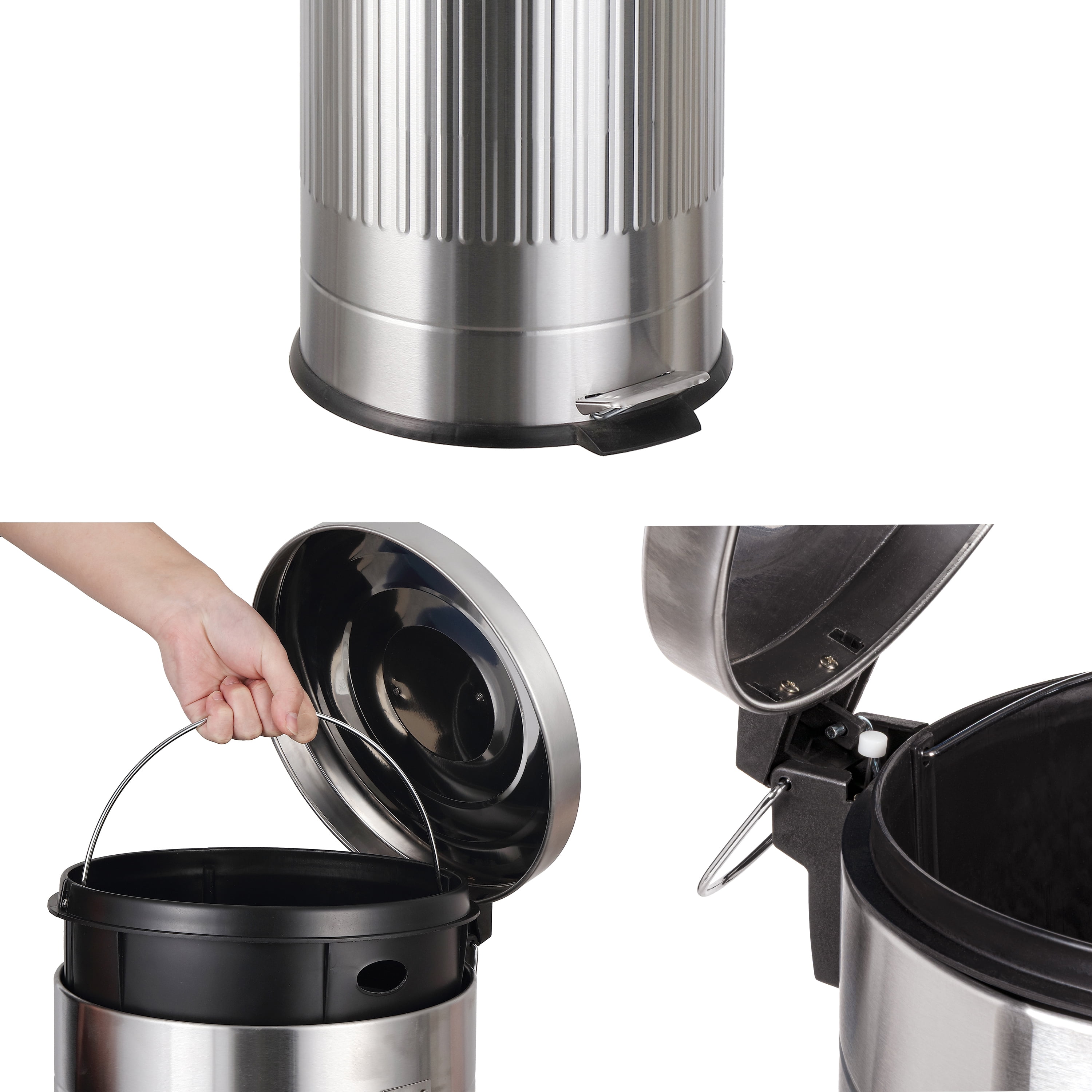 happimess Theo Retro 8-Gallon Step Trash Can with Soft-Close Lid and FREE Mini Trash Can, Platinum Silver, HPM1018E