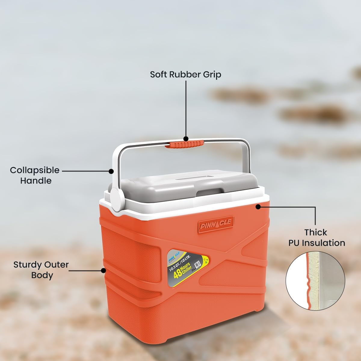 Pinnacle 10 L Insulated Cooler Lunch Box Portable Hard Cooler for Camping - Orange