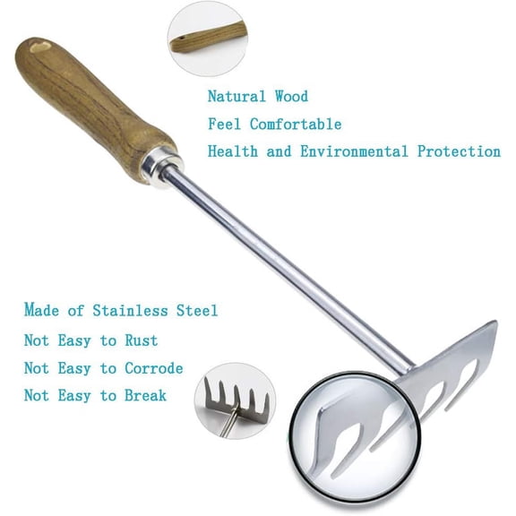PYYAN-Hand Cultivator Garden Bow Rake with 5 Steel Tines,Hand Rake with Ergonomic Wooden Handle,Hand Tiller Garden Tool for Weeding and Loosens Soil