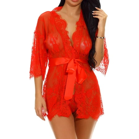 

Lingerie for Women Sexy Long Lace Dress Sheer Gown See Through Kimono Robe