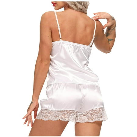 

Levmjia Women s Pajamas Set Clearance Summer Plus Size Women Elegant Fashion Sexy Lace Lingerie Satin Underwear Pajama Suit