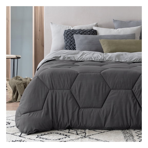 Edredón Matrimonial Acolchado Reversible Esquimal Relleno Down, Compatible Con Funda Duvet Gris Oscuro/Gris Medio