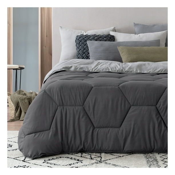 Edredón King Size Acolchado Reversible Esquimal Relleno Down, Compatible Con Funda Duvet Gris Oscuro/Gris Medio